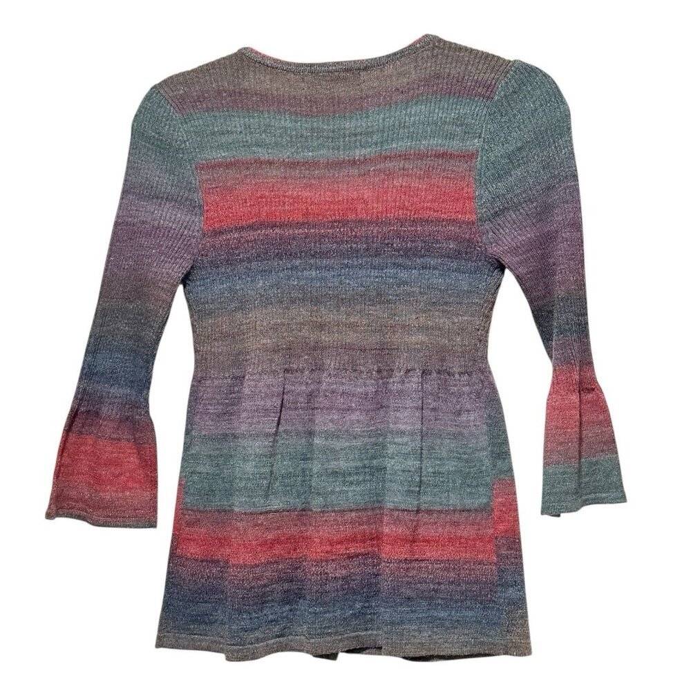 Y2K Notations Rainbow Ombré Ribbed Babydoll Womens Cardigan Sweater Sz Small - Picture 4 of 10